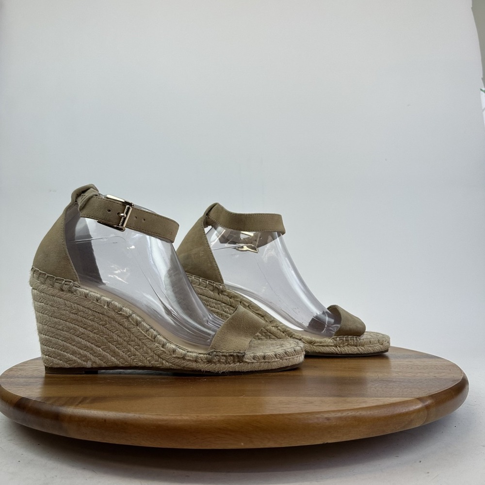 Womens Vince Camuto Meddrina Beige Leather Espadrille Wedge Sandals Size 12 M